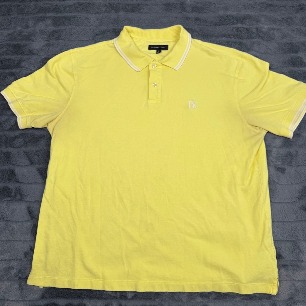 Banana Republic Mens Yellow Cotton Pique Short Sleeve Polo Shirt Large 14223